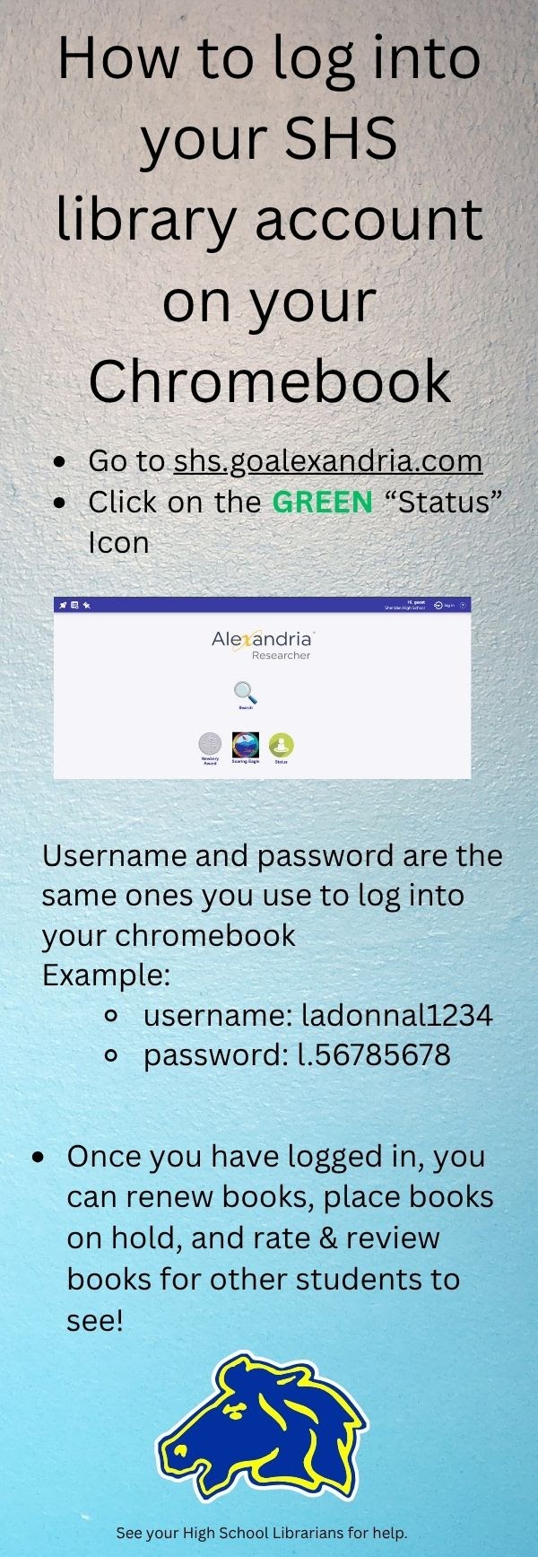 SHS Library - Logging onto Alexandria with Chromebook