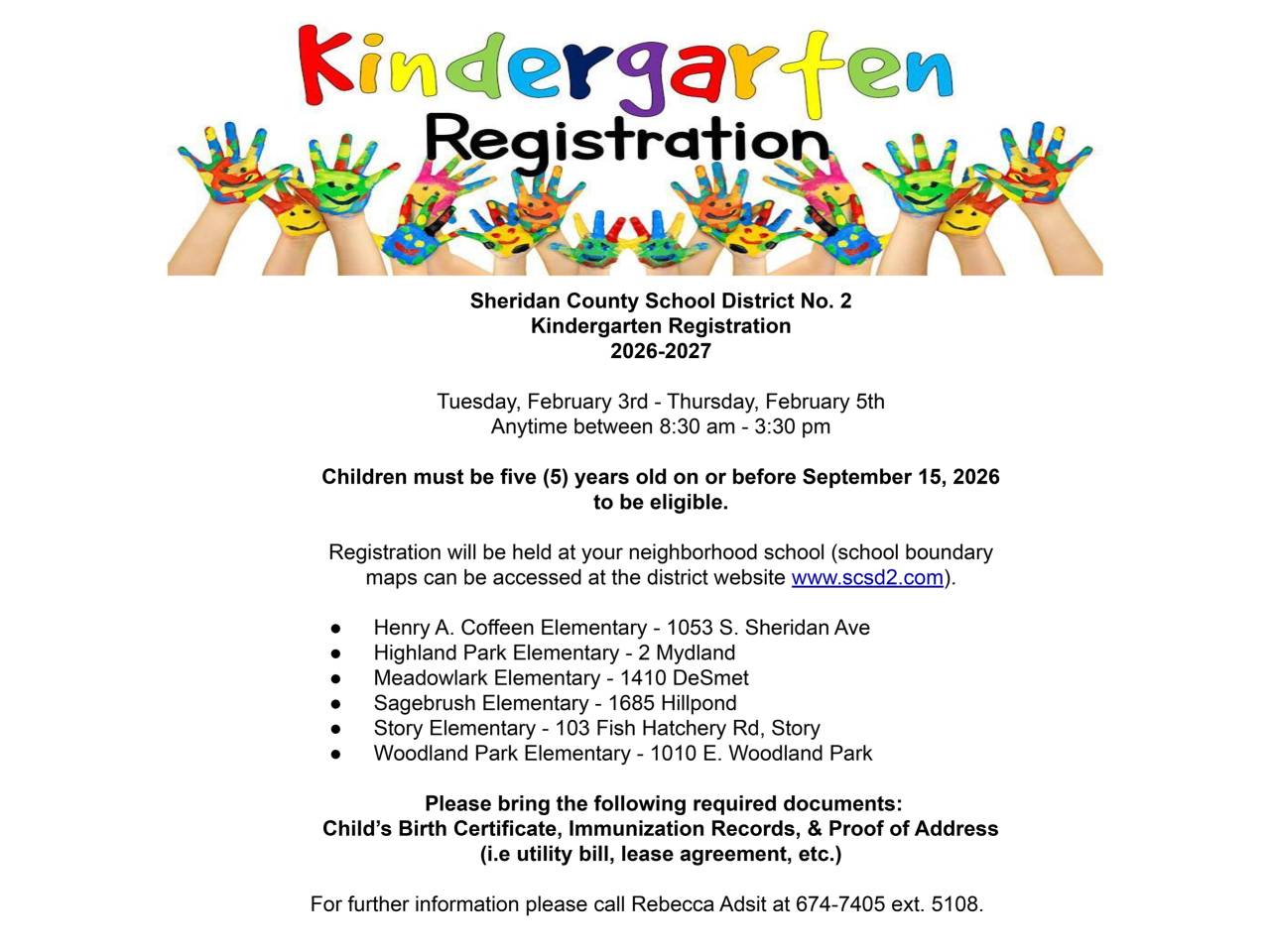 SCSD2 Kindergarten Registration 2026-2027