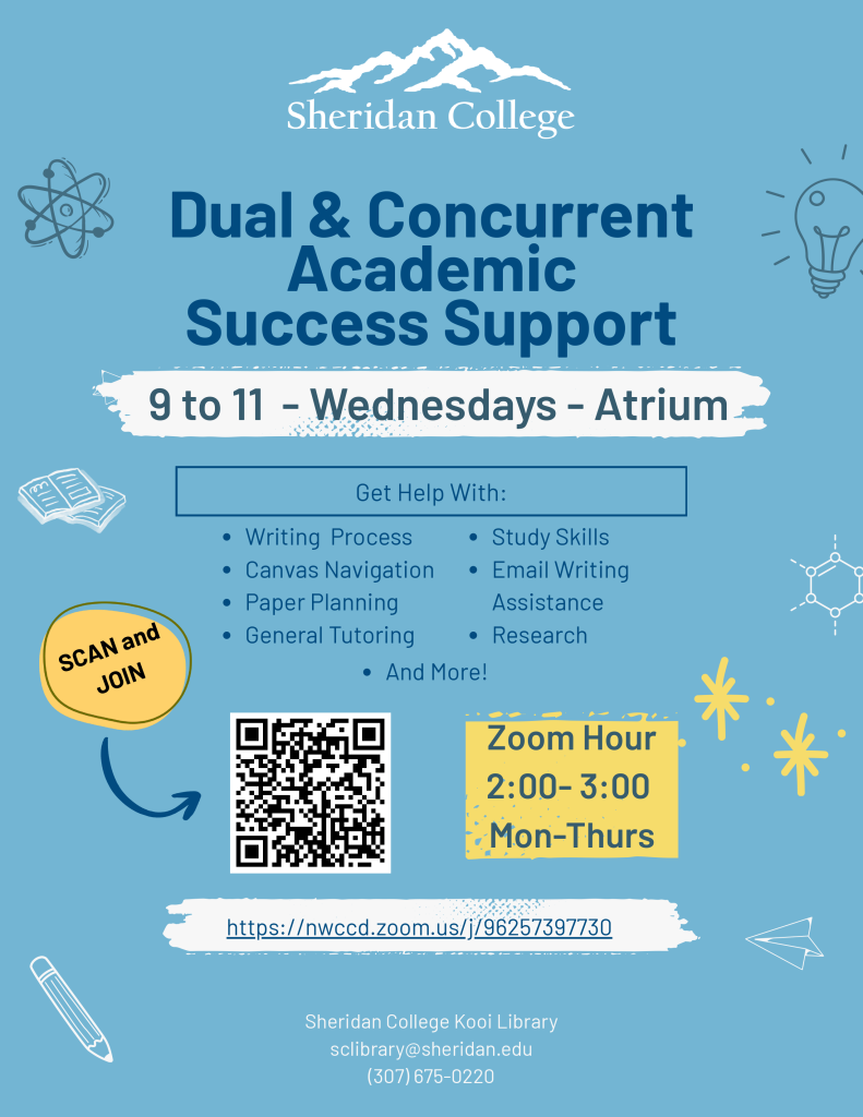 Sheridan College faculty visits the mezzanine at SHS every Wednesday from 9-11 am. Students are encouraged to visit the faculty with questions, challenges, and any other requests. The college faculty is here for YOU!